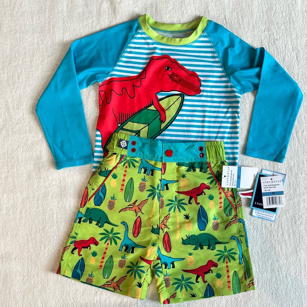 Andy & Evan 2-piece rash guard + swim trunks size 4 NWT